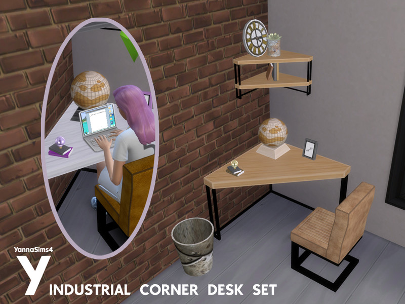 Industrial Corner Desk Set by YannaSims4CC – Furniture