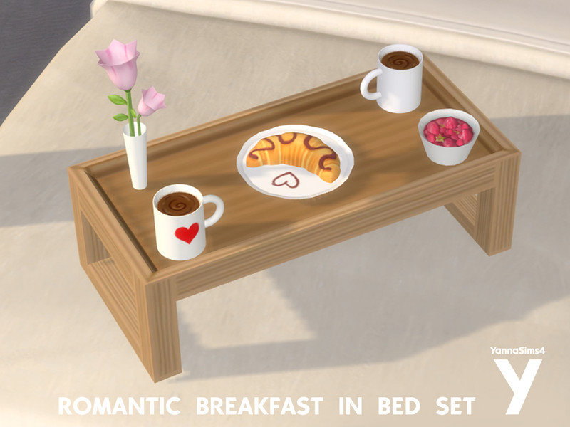 Romantic Breakfast in Bed Set by YannaSims4CC – Furniture
