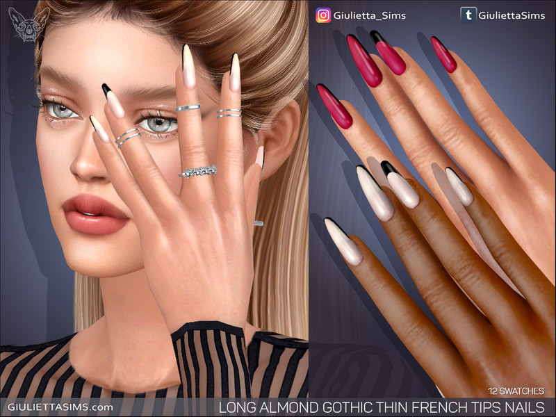 Long Almond Gothic Thin French Tips Nails by Feyona – CAS