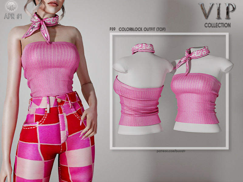 Patreon Early Access Colorblock Outfit Top P39 by busra-tr – CAS