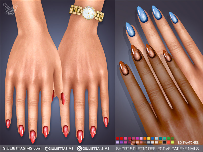 Short Stiletto Reflective Cat Eye Nails by Feyona – CAS